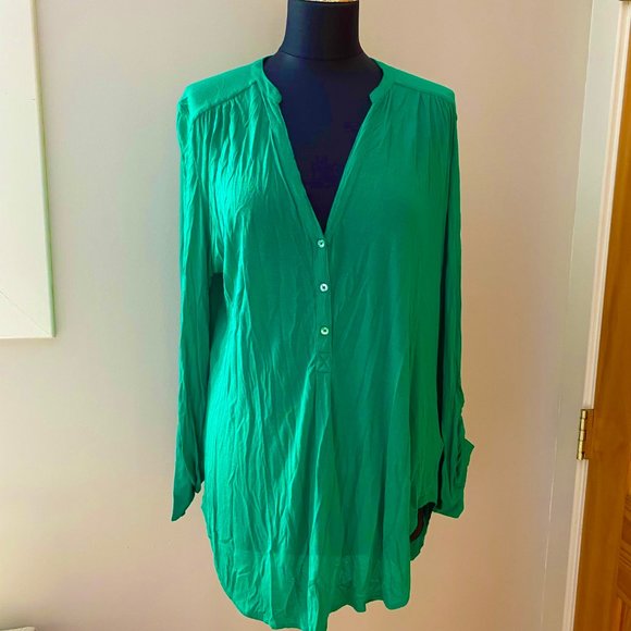 Emerald green slouchy button down shirt - Picture 2 of 4